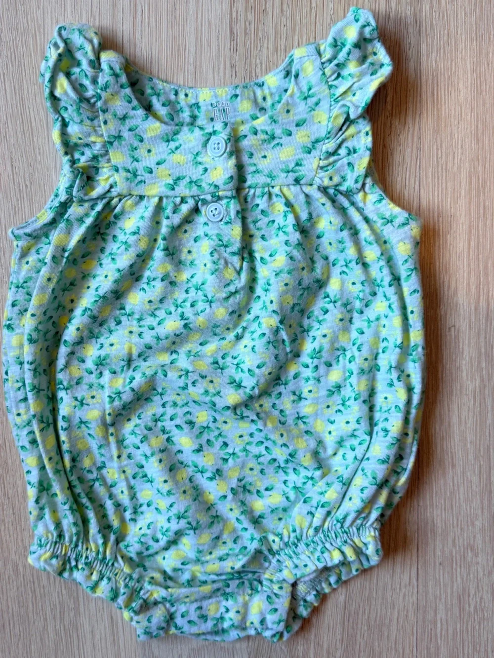 Baby Gap Floral Lemon Baby Romper - Green & Yellow - 0-3 Months